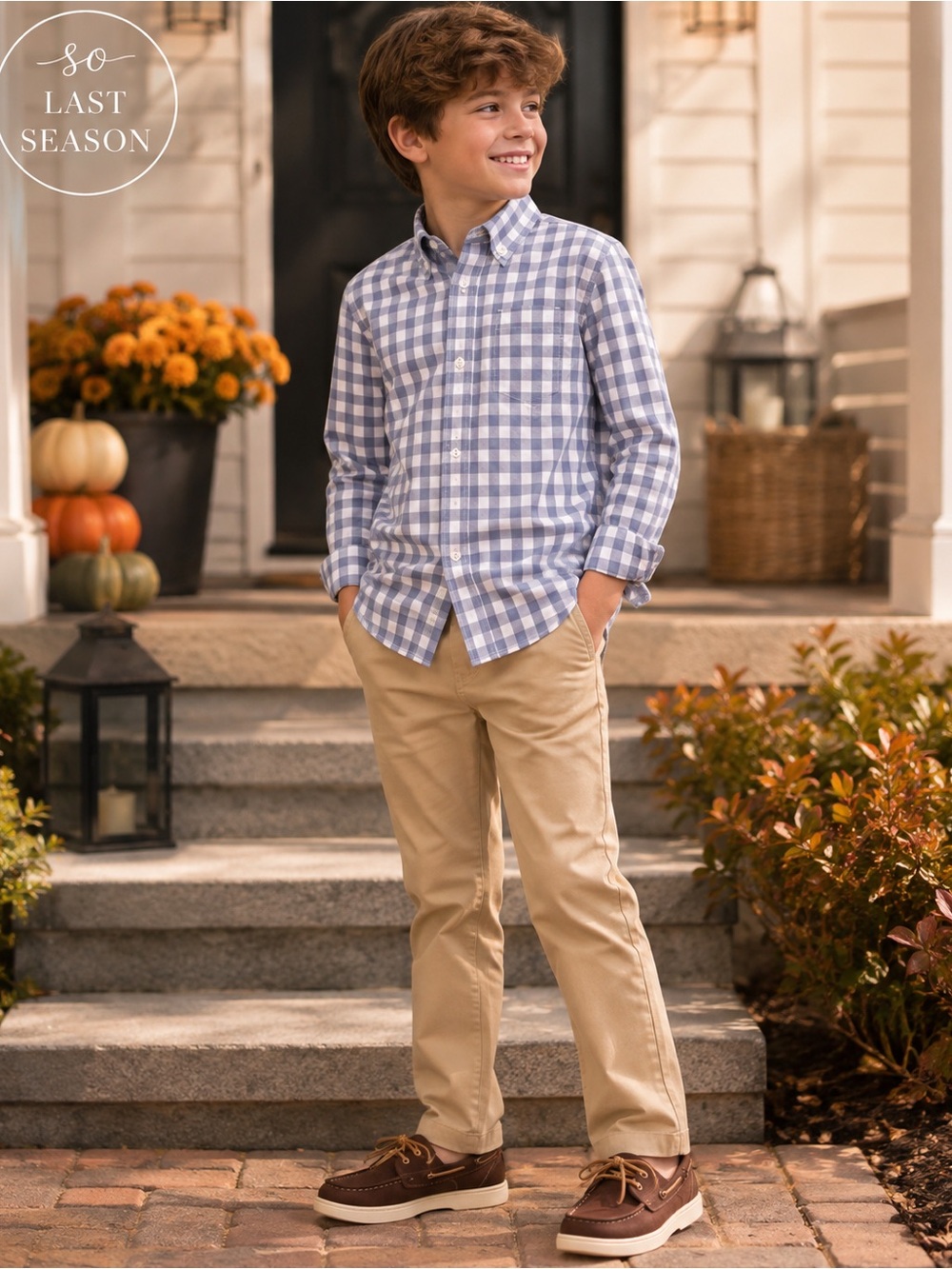 J.Crew Crewcuts Boys Size 10 Blue White Gingham Button Down Shirt NWT